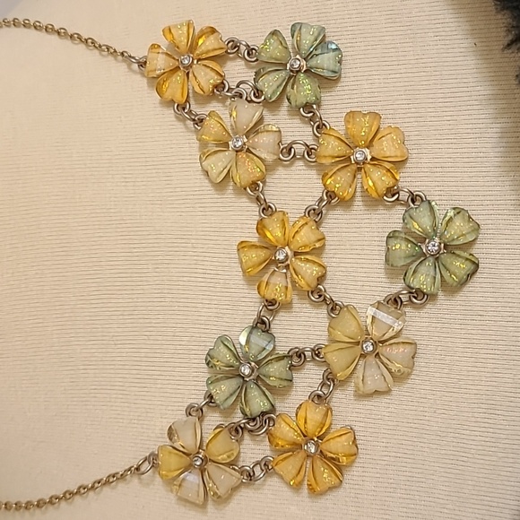 Yellow and Green Floral Design Statement Necklace - Picture 5 of 9